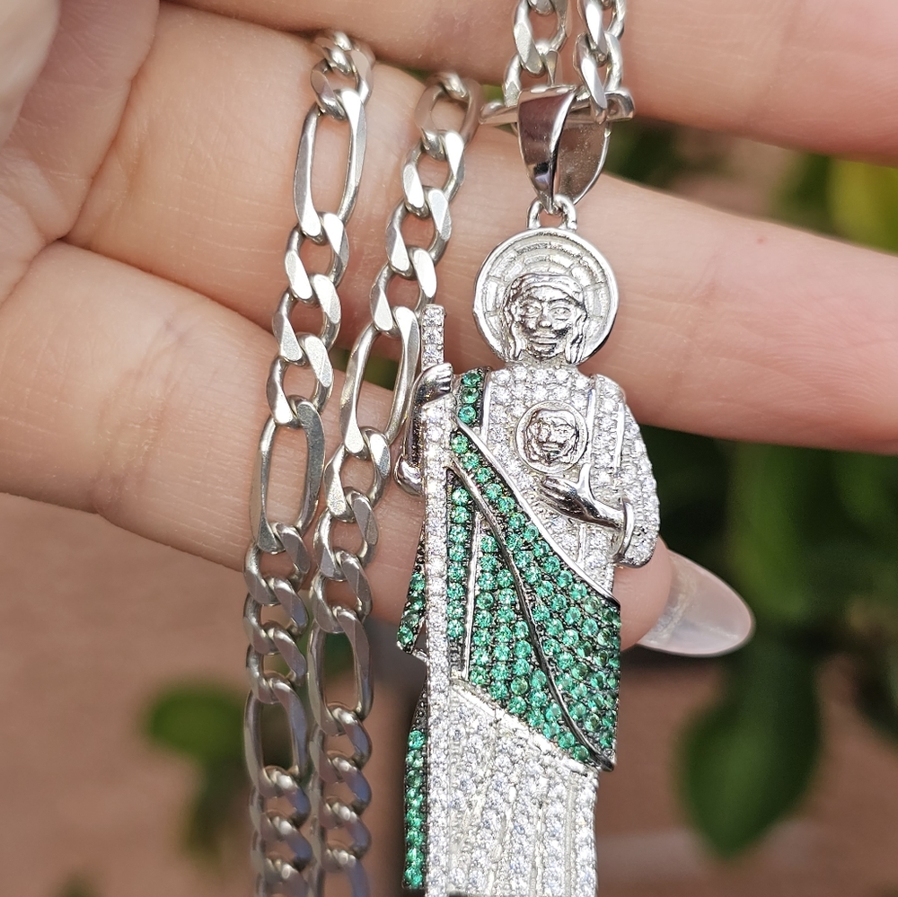 Saint Jude Sterling Necklace with Stones